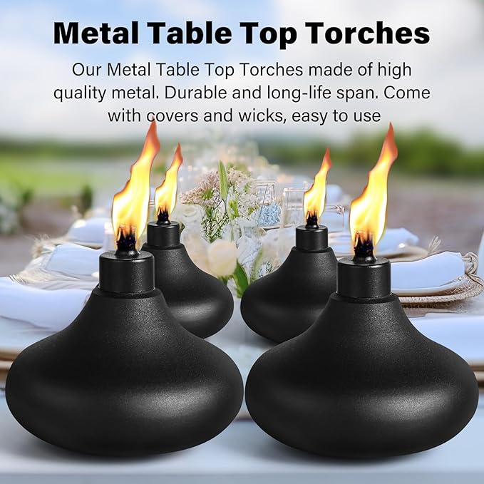 2 Pack Metal Table Top Torches, 24.5oz Citronella Torches for Outside, Refillable Flame Light Torch, Decorative Tabletop Lantern for Yard, Patio, Deck, Garden, Party, Landscape