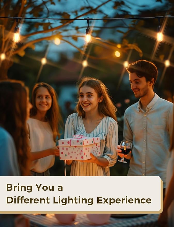 XMCOSY+ Smart Patio Lights 49Ft LED Outdoor String Lights Waterproof IP65, App Control, Compatible with Alexa, Dimmable Edison Bulbs Outdoor Light for Yard Porch Bistro Outside