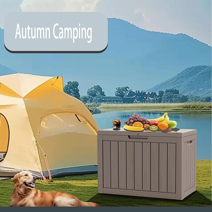 45 Gallon Outdoor Storage Box Waterproof Lockable Resin Deck Box Large, Patio Storage Bin for Pool Accessories Cushion Furniture, Garden Tools, UV-Resistant Outside Delivery Light Coffee