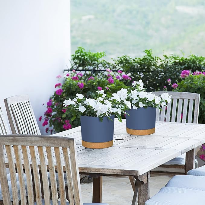 ZMTECH Plant Pots, Set of 6 6.5'' Self Watering Plastic Planter with Drainage Hole and Saucer,Modern Decorative Flower Pot for Indoor Outdoor House Plants, Succulents, Flowers - Blue