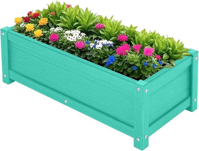 HDPE Raised Planter Box Outdoor,Rot-Resistant and Non-Cracking,Raised Beds for Gardening 29.5 * 14.4 * 9.8 in for Yard,Lawn,Outdoor Planter Boxes Rectangle with Drainage Holes Aruba Blue