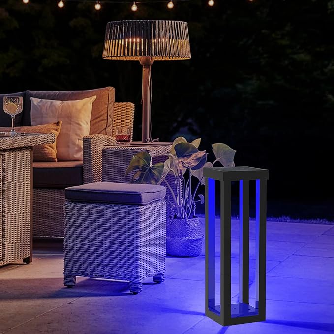 Solar Patio Floor Lamp Outdoor, 2 Pack RGB Color Changing Landscape Path Lights Garden Decorations Waterproof 12H Endurance Cordless Landscaping for Porch Lawn Yard Backyard (Black)