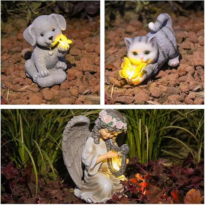 Solar Garden Statues Outdoor Cat Lights, Unique Housewarming Garden Gifts for Women Mom Wife Grandma and Sisters,Cute Cat Sculpture Decoration for Patio, Terrace, Balcony, Lawn