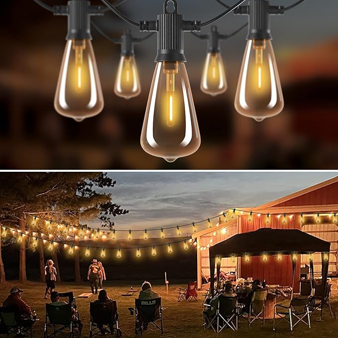 ZOTOYI Outdoor String Lights 100 FT, Waterproof IP65 LED Patio Lights with 52 ST38 Shatterproof Bulbs(2 Spare), Dimmable String Lights for Outside, Cafe, Bistro, Backyard, Garden Warm White