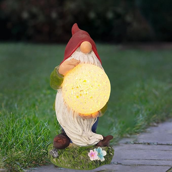 GUCHO Solar Gnomes Decorations for Yard,Outdoor Garden Gnomes Figurine Lights,Weather Resistant,Lawn Decor Statue for Patio, Balcony,Yard,Garden Decorations,Unique Housewarming Gifts for Women Men
