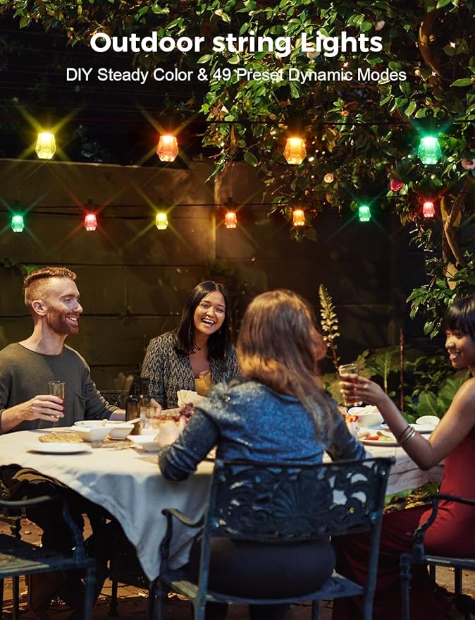XMCOSY+ 96FT Smart Outdoor String Lights - RGBCWIC Dimmable Acrylic Bulbs, Color Changing LED Patio Lights APP WiFi Control, Compatible with Alexa, IP65 Waterproof Outdoor Lights for Backyard Porch