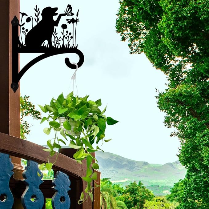 Peacoblue Iron Plant Hangers Holder for Outdoor Indoor Hanging Plants Fern Pots, Lantern, Bird Feeder, Wind Chimes, 12โx14โ Dog Weather Resistant Metal Wall Brackets Hooks for Porch, Garden, Home(Dog)