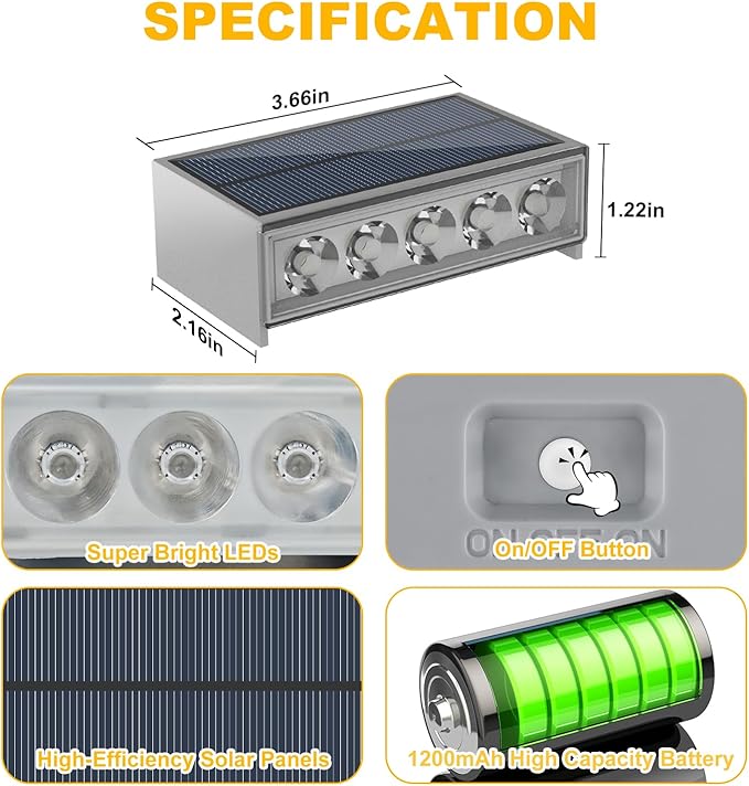 T-SUN Solar Step Lights for Outside 6 Pack Color Changing Solar Step Lights Outdoor Waterproof Stair Lights Solar Powered Lights for Garden Step Stair Front Porch Patio Decor