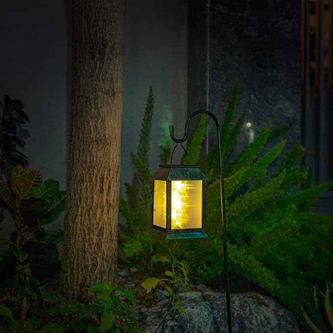 2 Pack Solar Lanterns Outdoor Waterproof, 3D Hanging Solar Lights, Type-C Rechargeable LED Pathway Lights with 2 Modes (Steady & Flashing), for Garden Decor, Patio, Yard, Camping