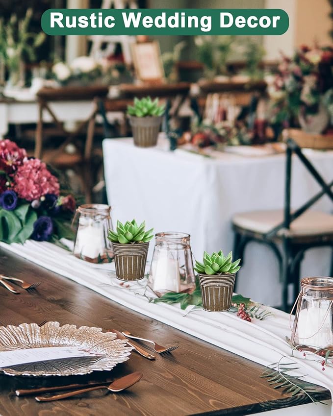 vensovo 4 Inches Brown Metal Rustic Flower Pots - 6 Pcs Small Galvanized Planters with Drainage Hole and Rubber Plug, Rustproof Tin Bucket Plant Pot Farmhouse Vintage Style for Decor