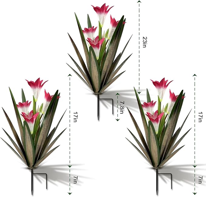 Homight Metal Agave Plant Outdoor Decoration Outdoor Garden Decoration Lily Mexican Yard Art Plant Garden Agave Lily Decorative Garden Gift (3 Big Red Lilies), HM-390-345