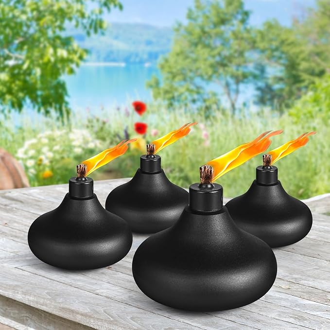 8 Pack Metal Table Top Torches,24.5 oz Citronella Torches for Outside,Refillable Flame Light Torch with Wicks and Covers, Landscape Lanterns Torches for Party, Garden Decor,DIY