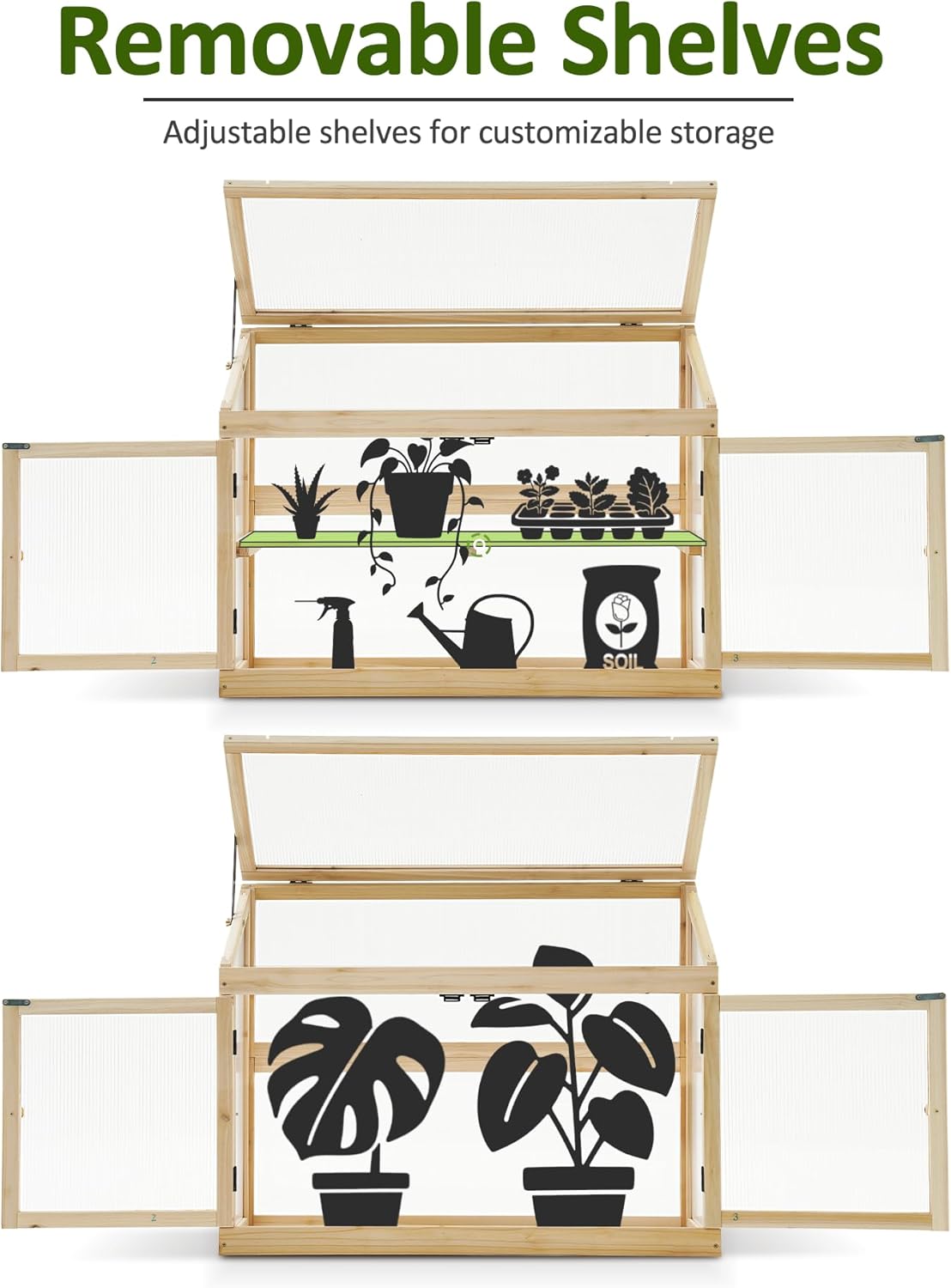 MCombo 2-Tier Wooden Cold Frame Garden Greenhouse Raised Flower Planter Shelf Bed Protection 6057-0160 (Natural)