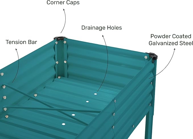 Galvanized Raised Garden Beds Outdoor with Legs // 48×24×31in Elevated Planter Box for Vegetables, Flowers (Turquoise) // Large Metal Garden Bed for Backyard Patio Gardening