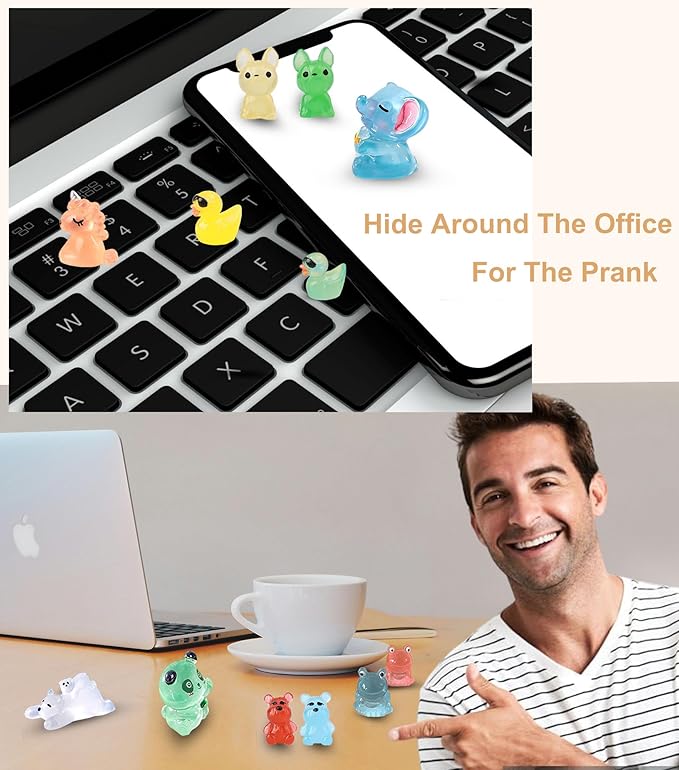 Luminous Mini Resin Animals 250Pcs Tiny Animals Bulk Glow in The Dark Mini Ducks Owls Frogs Pandas Rabbits Mushrooms for Miniature Garden Micro Landscape Aquarium Potted Decoration