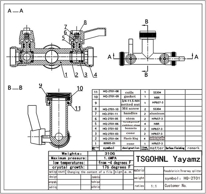 Brass Garden Hose Splitter, 2-Way Heavy Duty Faucet Splitter, 180° longitudinal,Frost Resistant Faucet Diverter for GHT 3/4" Connectors,2 protectors to prevent hose kinking