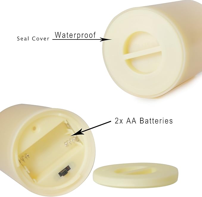 CANDLE CHOICE Waterproof Outdoor Battery Operated Flameless Candles with Timer Realistic Flickering Plastic Fake Electric LED Pillars for Lantern Garden Wedding Christmas Decorations 3”x4” 3 Pack