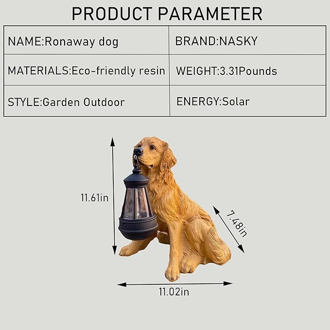 NASKY The Resin Handicraft Solar - Powered Hanging Lamp in The Shape of A Simulated Puppy of The Courtyard is Suitable for Places Such As Courtyards, Gardens and Balconies (Golden Hair)