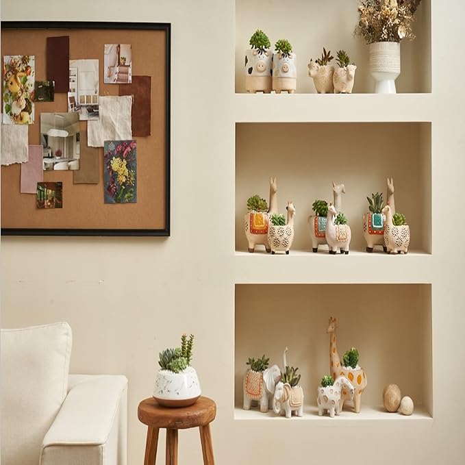 LA JOLIE MUSE Ceramic Giraffe Succulent Planter Animal Plant Pots - 11.4 + 4.9 Inch Tall Cute Rough Pottery Indoor Flower Pots, Home Decor