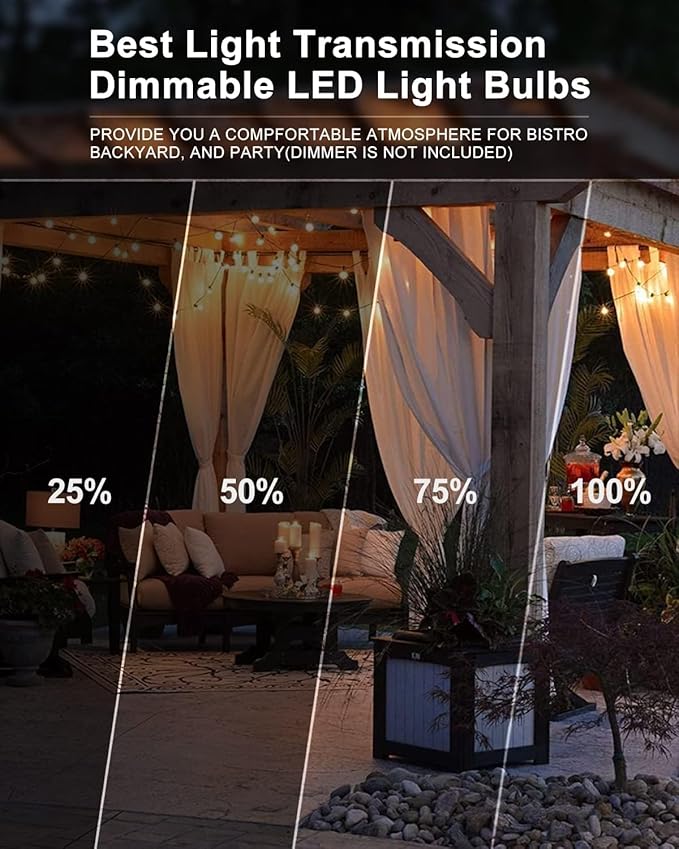 Lightdot 400FT Outdoor String Lights, LED Bistro String Lights with Shatterproof ST38 Vintage Bulbs, 2200K Dimmable, Waterproof Hanging Lights for Porch, Deck, Garden, Backyard, Balcony - ETL Listed