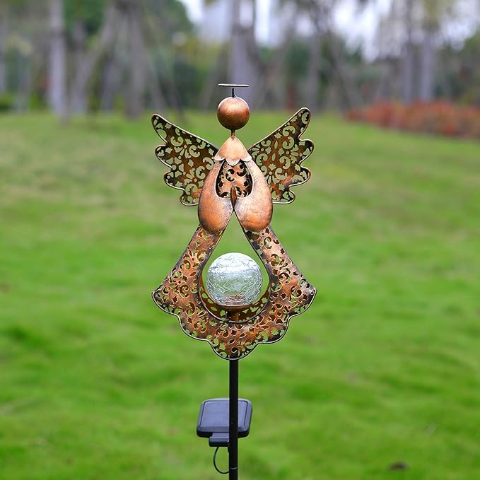 Solar Garden Stake Lights – Metal Angel Solar Warm White LEDs Stake Light Memorial Gift - Solar Angel Lights Perfect as Angel Remembrance Gifts & Sympathy Gifts