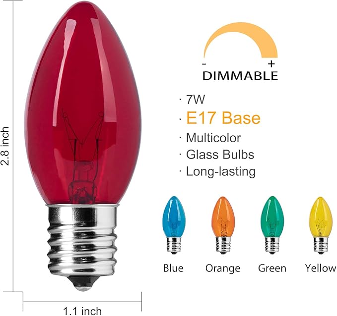 C9 Bulb String Lights Outdoor 100 Feet Multicolored Christmas Lights Green Wire for Outdoor Patio Room Christmas Tree Party Backyard Xmas Decoration, E17 Base, 100+4 Bulbs, Not Connectable