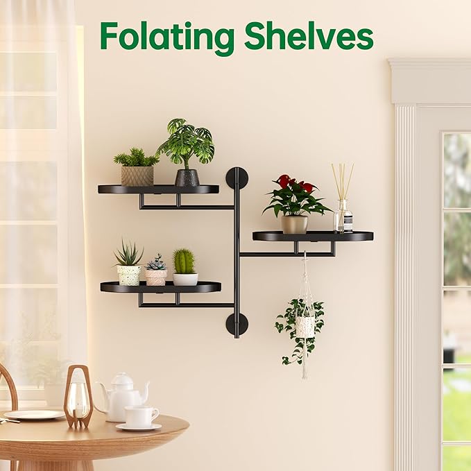 Rotating Window Plant Shelves for Multiple Plants Indoors,3-tier Metal Corner black Plant Stand Holder Floating Plant Shelf for Wall,Windows Sill Gifts for Plant Lovers to Enhance Home Decor