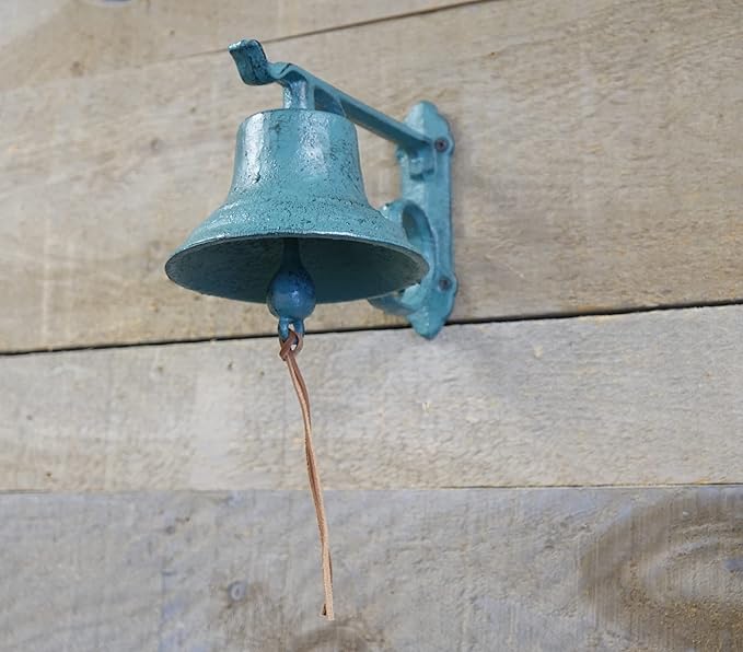 NACH Rustic Cast Iron Doorbell, Small Door Bells for Homes, Dinner Bell, Small Bell, Kitchen Door Bell, Turquoise Door Bell, 8.5x5x6.5 Inches, JS-90-091AT