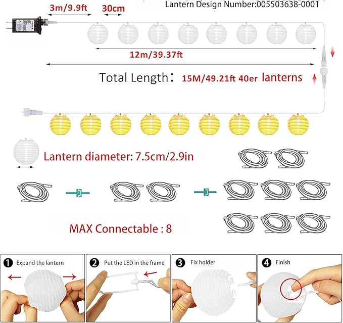 OMIKA Patio Lights Plug in- 40ft 40LED Warm White & Multicolor Mini Lantern Lights Waterproof, Hanging hemp rope String Lights Indoor Outdoor with Remote, Timer for Porch Garden Balcony Party Trees