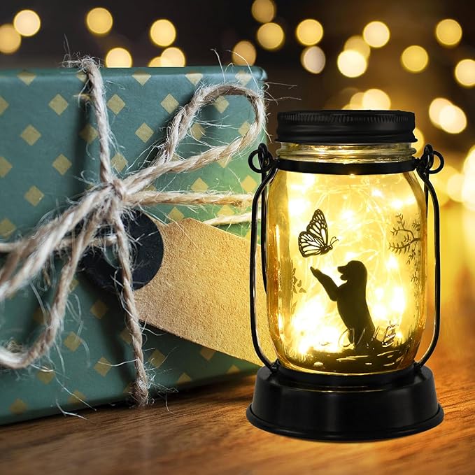 Kyoryuger Dog Solar Lanterns Retriever Dog Solar Lights Golden Retriever Gifts for Women Men Dog Lovers Gifts Decorative Hanging Dog Lanterns with Stake for Yard Lawn Garden Decor Outdoor Dog Light