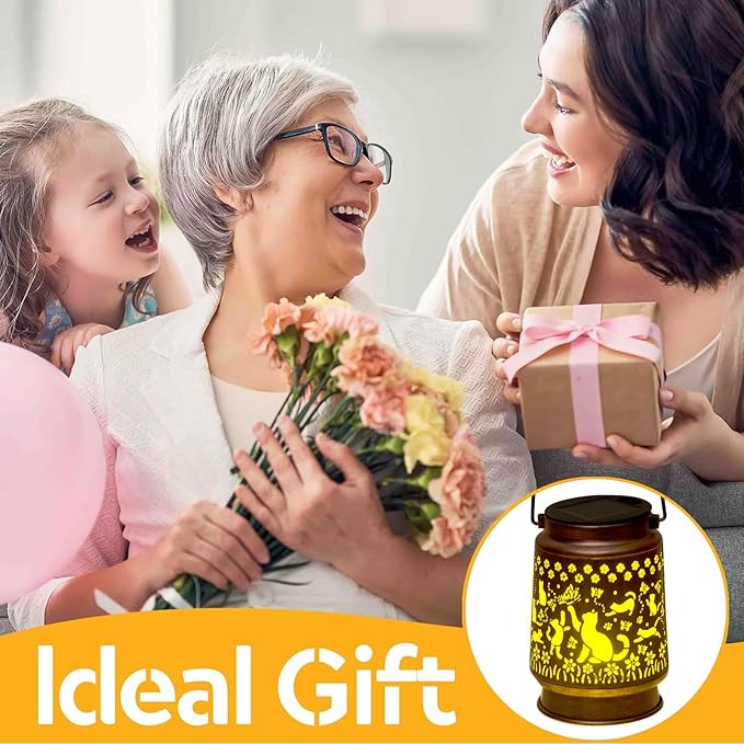 kyoryuger Cat Solar Lanterns Outdoor Cat Lover Gifts for Women Mom Grandma, Cat Lovers Gifts, Birthaday Gifts for Mom Metal Decorative Lanterns for Yard Patio Lawn Solar Garden Decor