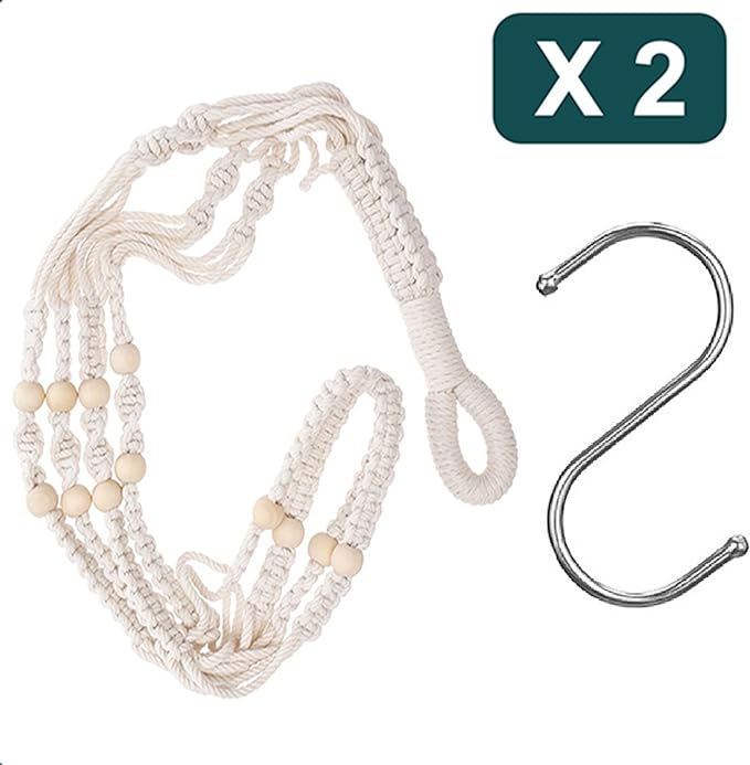 YIBOT 2 Pack Macrame Plant Hanger Indoor Hanging Planter Basket with Wood Beads Decorative Flower Pot Holder No Tassels for Indoor Outdoor Boho Home Decor-35 Inch