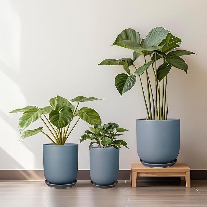 Pots for Plants 12 Inch - Ceramic Planter for Indoor Outdoor Plants Large Plant Pot with Drainage Hole and Saucer Outdoor Flower Pot Gray