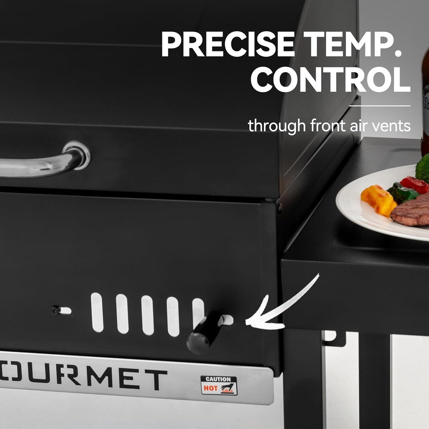 24-Inch Charcoal Grill with Foldable Side Tables, Movable BBQ Grill with 470 Sq. In. Cooking Area for Backyard, Patio and Parties, Black, CD1824EH-SC