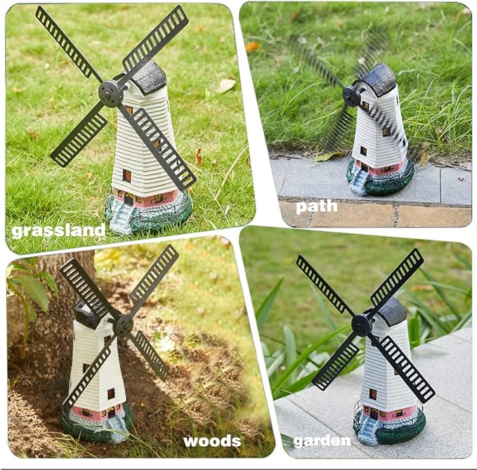 pearlstar Solar Garden Outdoor Windmill Lighthouse - 20" Solar Powered LED Lighthouse Garden Statue Waterproof Decorative Light for Landscape Decor Lawn Garden Table Patio Pathway Yard