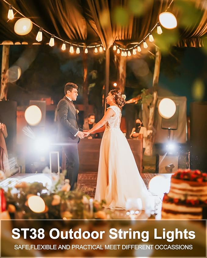 Lightdot 500FT Outdoor String Lights, LED Bistro String Lights with Shatterproof ST38 Vintage Bulbs, 2200K Dimmable, Waterproof Hanging Lights for Porch, Deck, Garden, Backyard, Balcony - ETL Listed