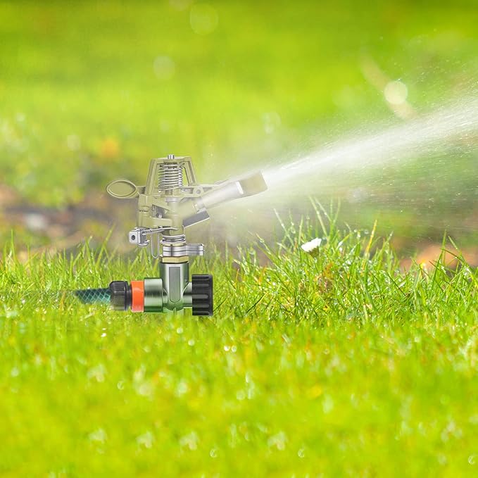 Chengu 8 Set Zinc Alloy Water Sprinklers Heads for Lawns Yard Heavy Duty Adjustable 360 Degree Watering Impact Pulsating Garden Sprinklers Multipack for Large Area Irrigation