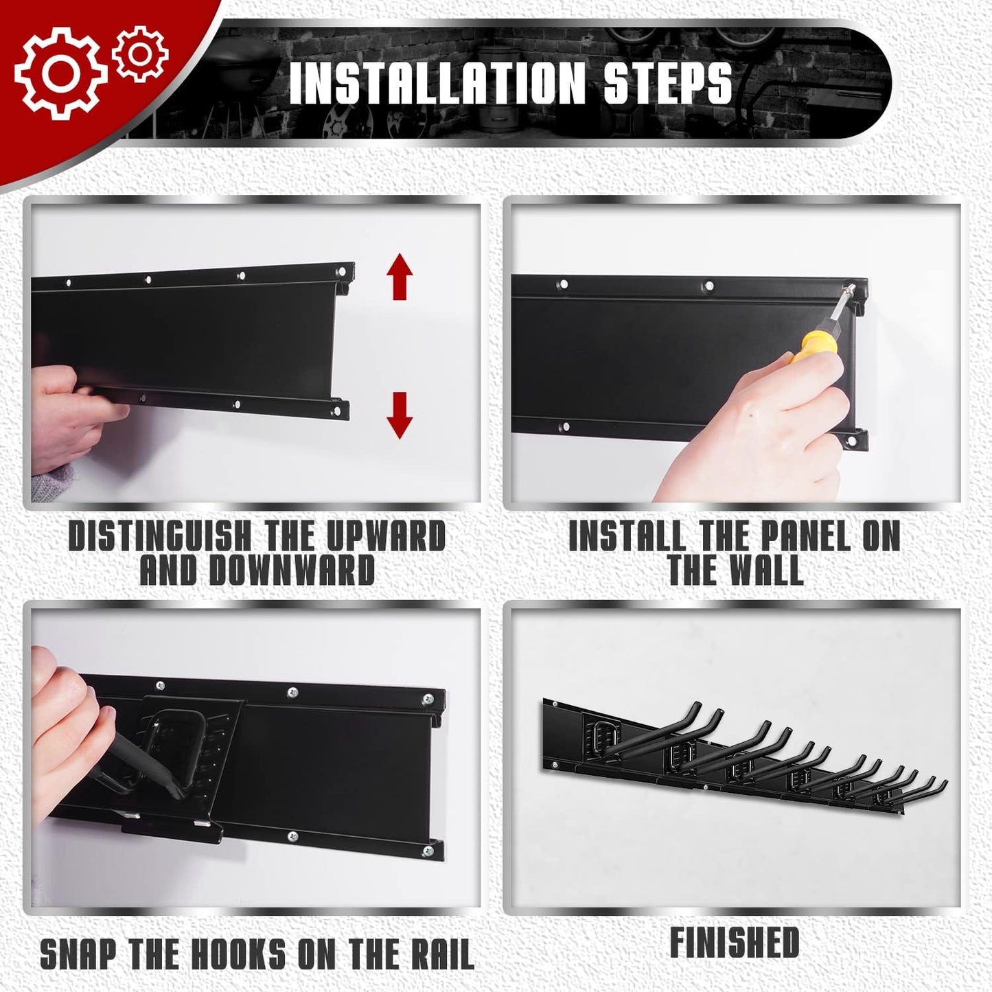 Charmount 48" Garage Storage Wall Organizer with 600lbs, 6 Hooks Broom Holder Wall Mount, Garden Tool Organizer, Easy Installation Tool Storage to Accommodate Brooms, Hoses, Yard Tools and More