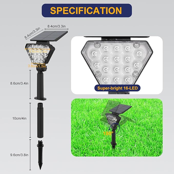 T-SUN Solar Spot Lights Outdoor 6Pack Blue Solar Christmas Spotlights Landscape Lights IP65 Waterproof Auto On/Off for Garden/Yard/Pathway/Patio