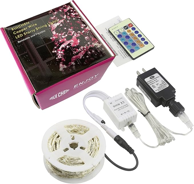 RUICHEN Warm White Dimmable Fairy Lights Plug in, Super Long 165 Ft 500 LED Twinkle String Lights with Remote, Waterproof Silver Wire Firefly Lights for Christmas Wedding Party Bedroom Patio Garden