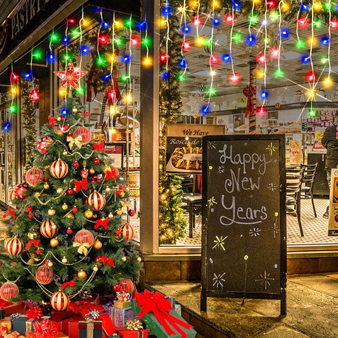Hezbjiti 2Pack Total 800LED Icicle Lights 32.8FT Christmas Lights String Lights Outdoor Decoration 8 Modes 75 Drops Fairy Lights for Eaves Party Yard Garden Xmas Decor