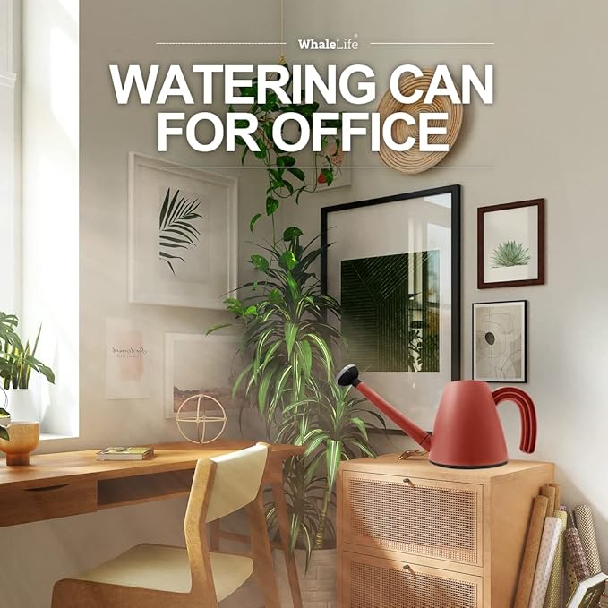 WhaleLife Indoor Watering Can for House Bonsai Plants (2.0L, Terra-Cotta Red)