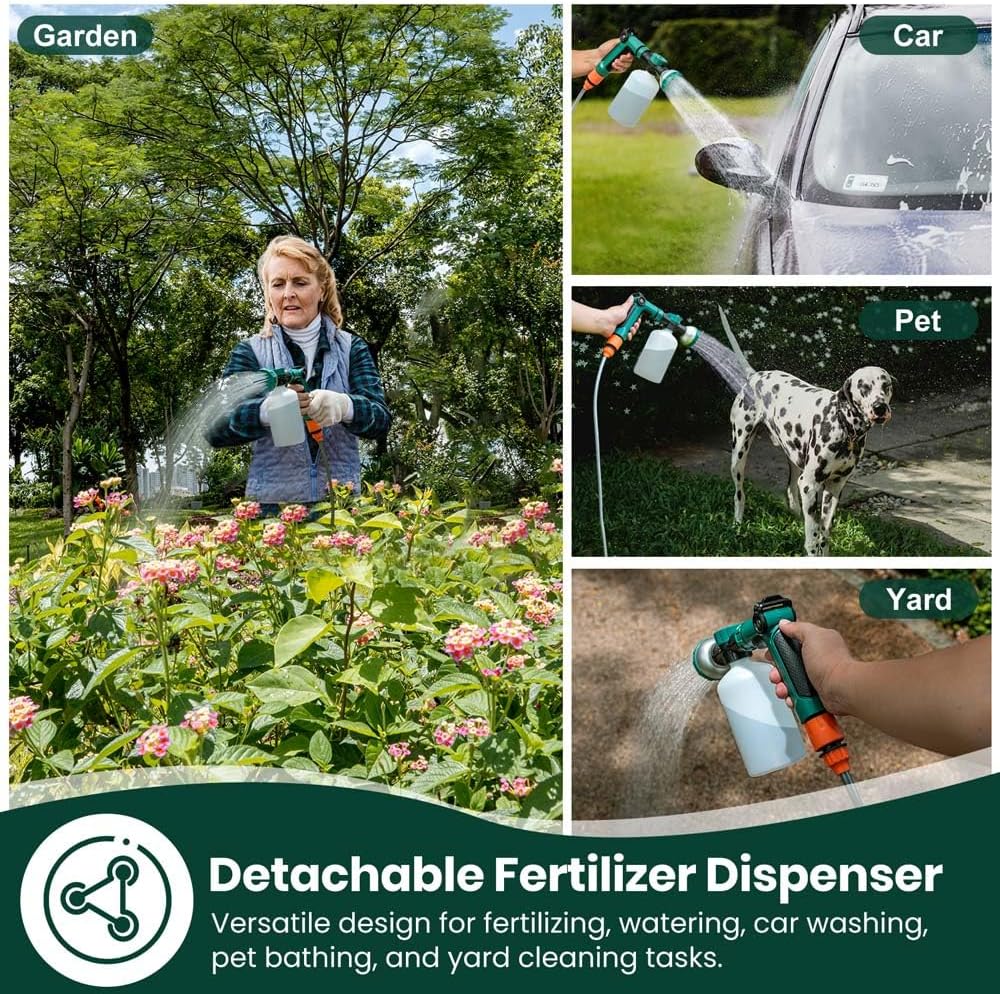 VENETIO 8-Dial Lawn & Garden Feeder Pro with Quick Connect Fittings and 16oz Bottle for Uniform Fertilizing & Watering Plants | Precision Liquid Fertilizer Sprayer | Hose Spray Nozzle for Dog Shampoo