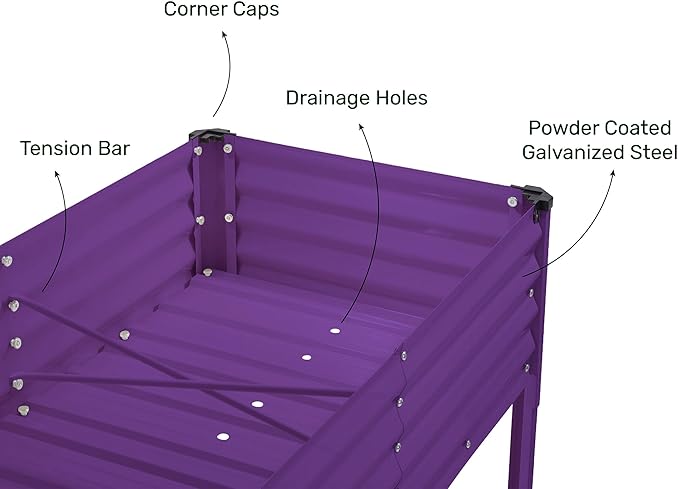 Galvanized Raised Garden Beds Outdoor with Legs // 48×24×31in Elevated Planter Box for Vegetables, Flowers (Purple) // Large Metal Garden Bed for Backyard Patio Gardening