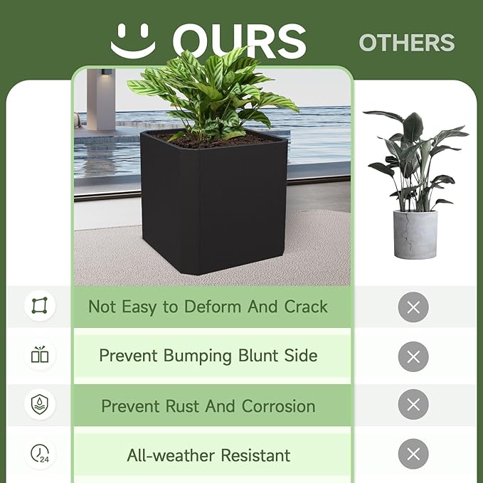 Steel Planter Box-20"x20"x20"-Large Square Planter Box-Outdoor Indoor-Cube Steel Planter Heavy Duty Black Metal Planter Flower Pot Commercial Residential for Home Garden Porch Hotel Patio