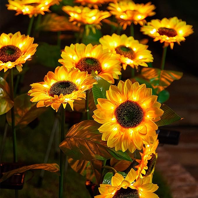 3 Pack Sunflower Solar Lights Outdoor Decor with 3 LED Sunflower Yellow Flower Lights Decorative Waterproof for Patio Lawn Garden Yard Pathway Decoration