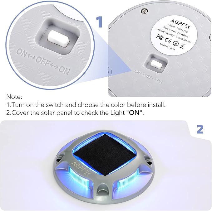 AGPTEK Solar Driveway Lights Outdoor 16 Pack, 2 Color Modes LED Deck Dock Marine Waterproof Security Marker Lights for Step Sidewalk Stair Garden Pathway Walkway Yard(Blue Light/Cool White)