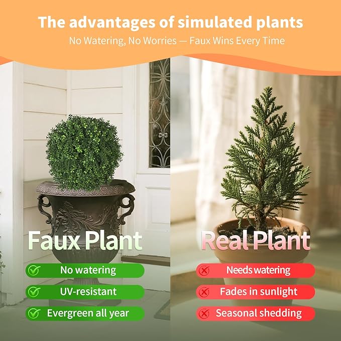 QIANYUN Artificial Plants Outdoor-14Inch Fake Plants Faux Boxwood Plants Outdoor- UV Resistant Shrub for Outdoor/Indoor Decor, Perfect for Porch, Garden, and Backyard