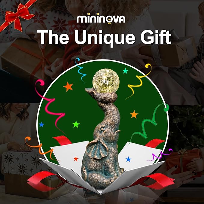 MININOVA Solar Elephant Garden Decor Statues & Sculptures for Outside, Outdoor Figurine Lights for Patio, Yard, Balcony, Unique Housewarming Ornament