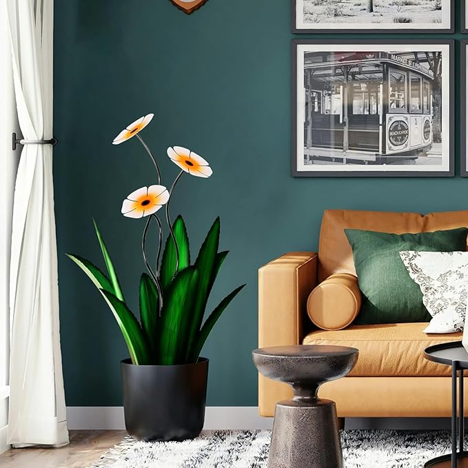 Upgraded Large Metal Yard Art, Agave Plant Yard Decorations Outdoor Sculpture, Flowers for Outside, Waterproof Outdoor Garden Decor (Purple + Blue Flower)